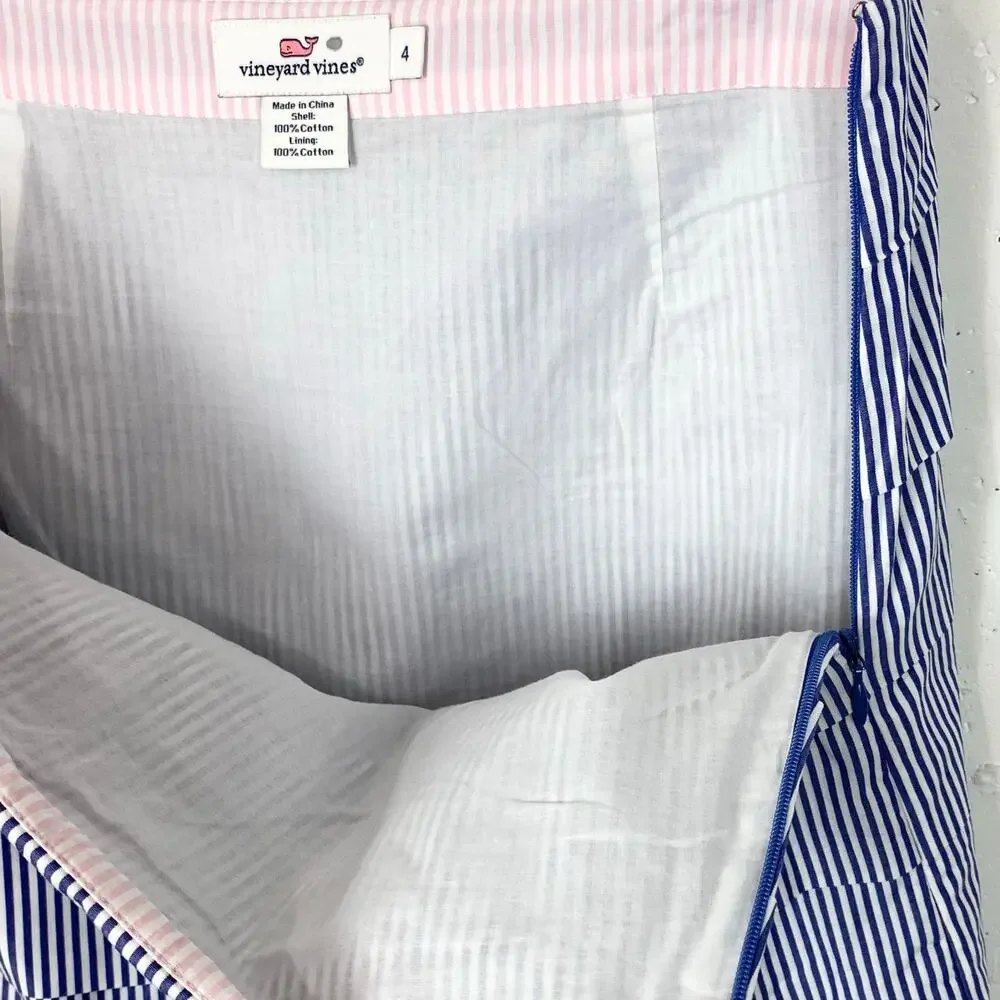 Vineyard Vines Womens Tiered Cotton Mini Skirt Blue White Nautical Stripe Size 4